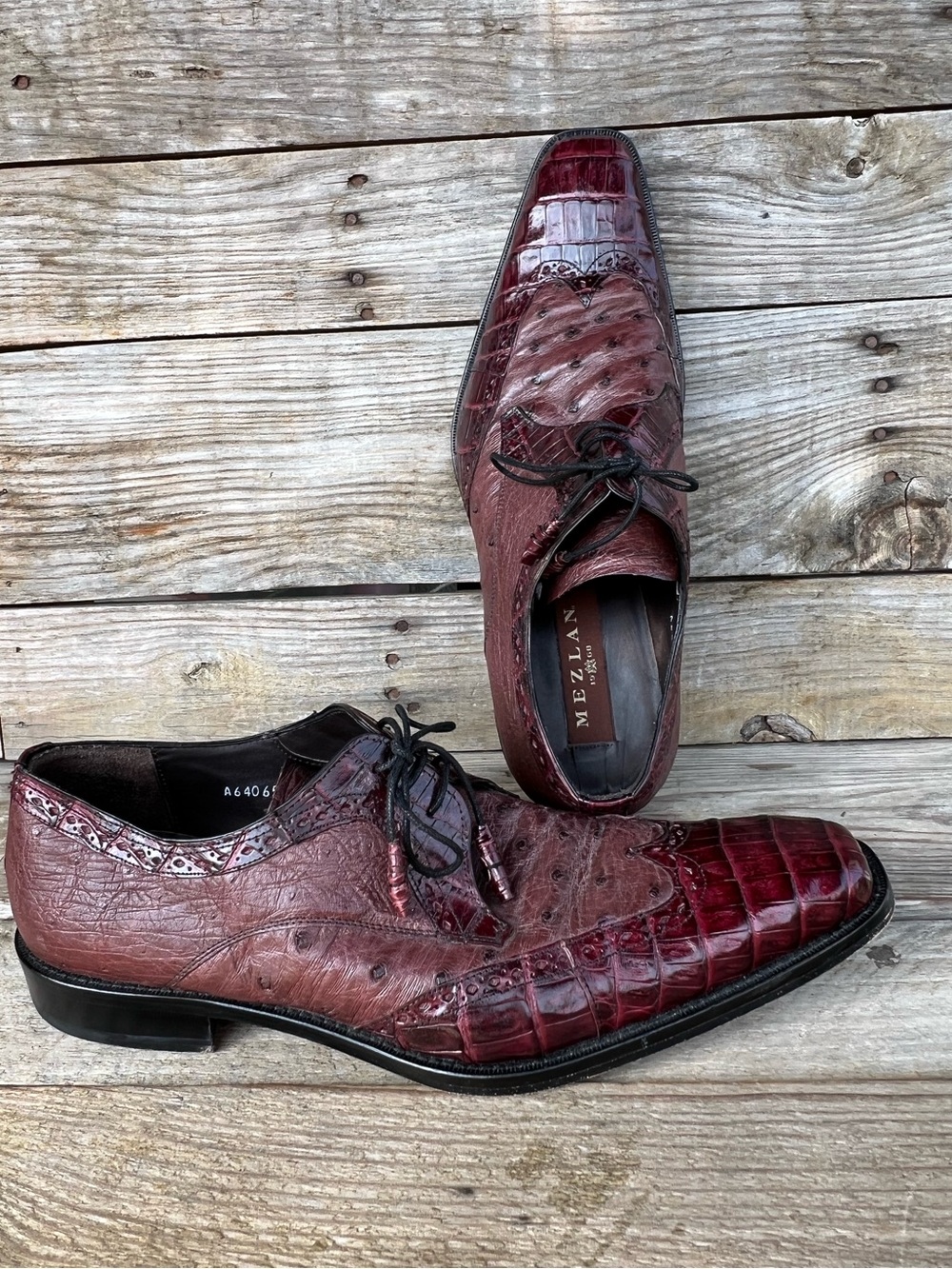 Mezlan Genuine Crocodile Luxury Derby Shoes Burgundy A64065 Men’s 10.5 M RARE